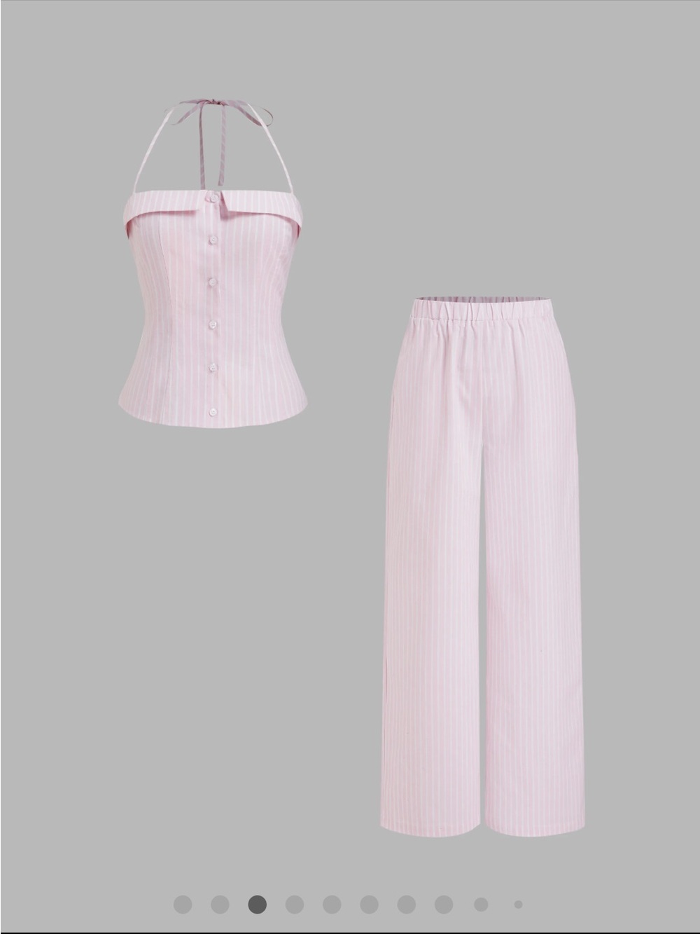 Linen-Blend Halter Neckline Stripe Cami Top & Mid rise Straight Leg Trousers